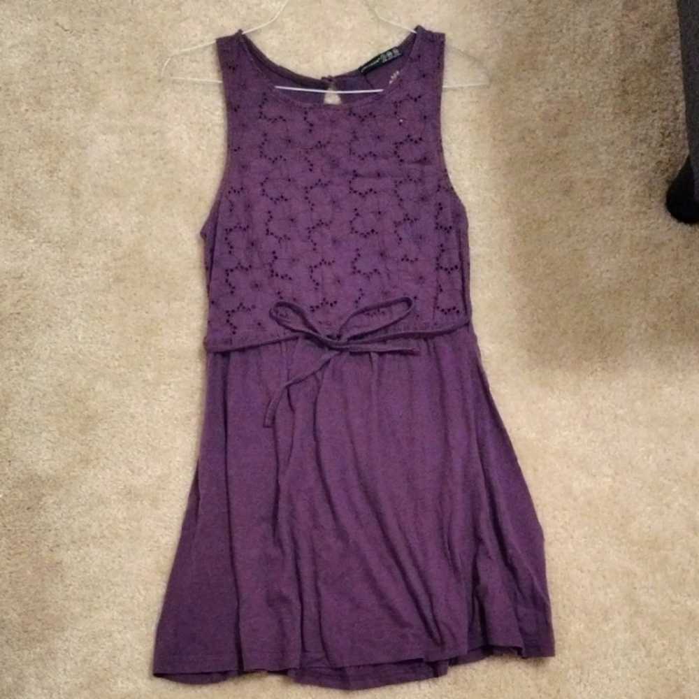 Sleeveless Purple Skater Dress with Lace Detail